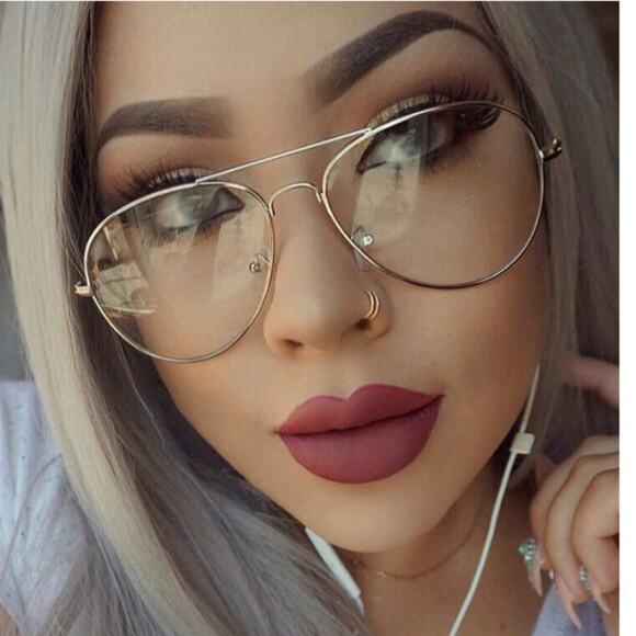 🛑Classic Clear Lens Glasses Vintage Retro Aviator Gold Frame Eyeglasses U… - Picture 1 of 7